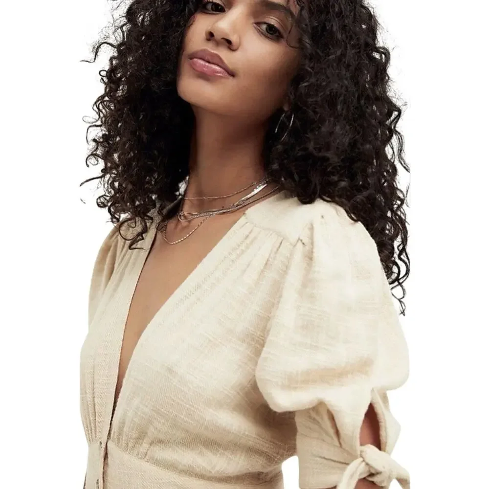 Free People Love of My Life Cotton Gauze Prairie Festival Midi Dress Ivory Boho - Picture 3 of 11